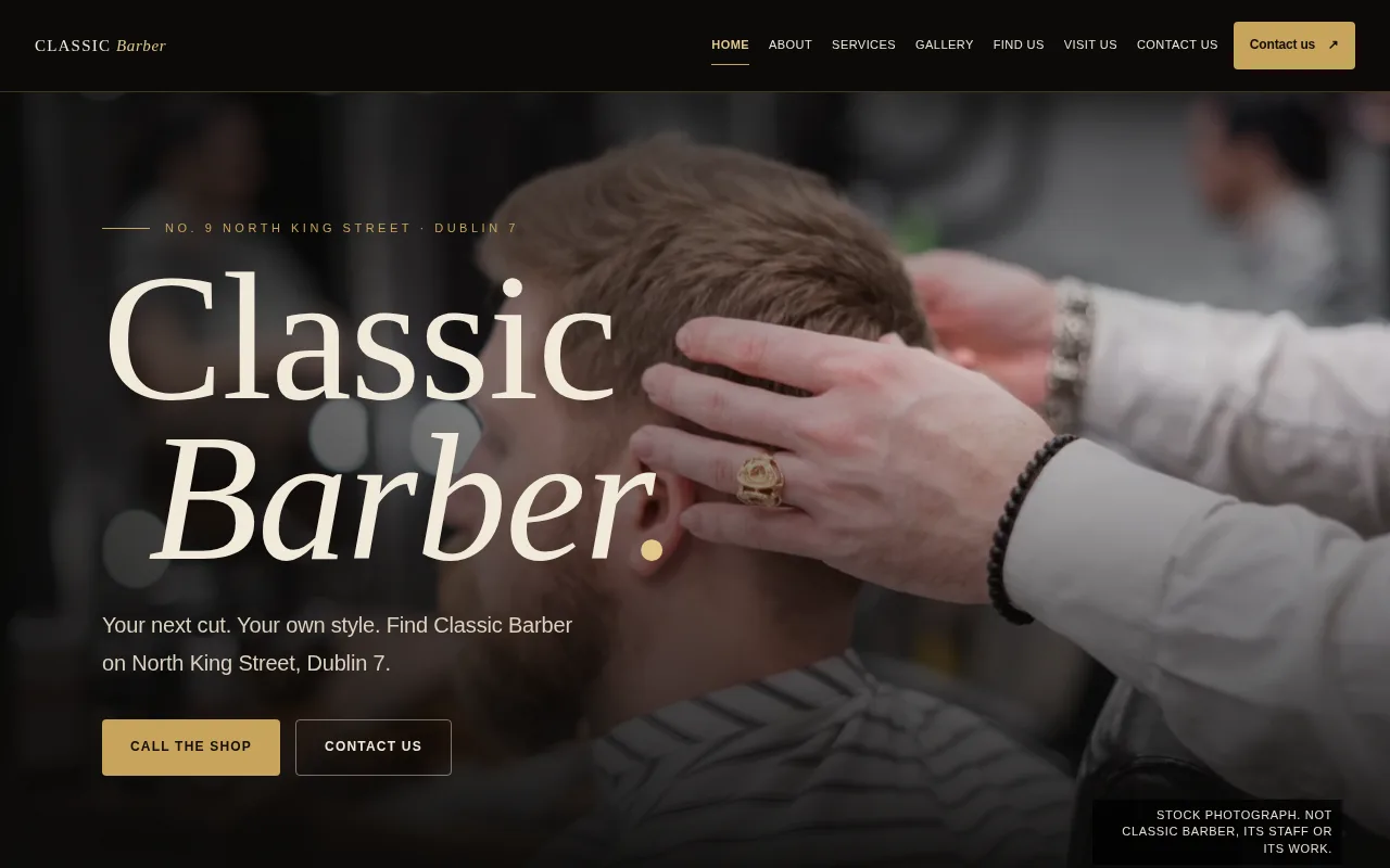 Desktop screenshot of the actual Classic Barber design concept